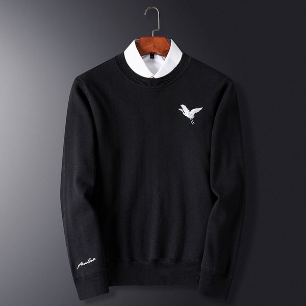 

sweater knit pusite autumn and winter round neck men's slim fitting pullover plush long sleeve, White;black