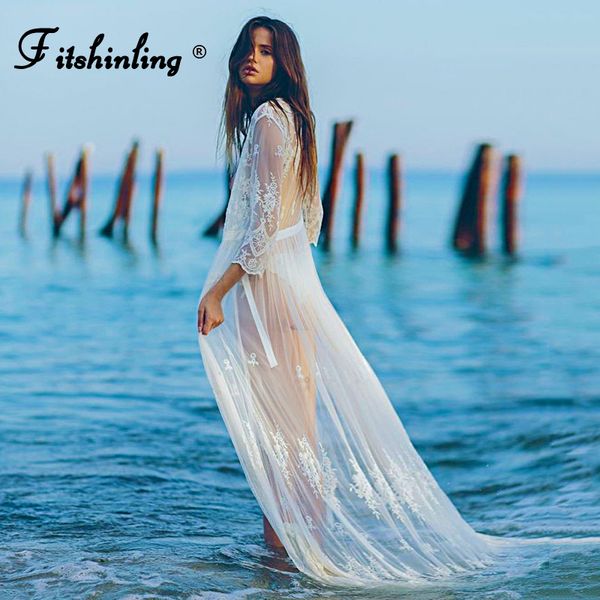 

fitshinling bohemian lace beach cover up swimwear sheer summer long cardigan bikini outing holiday white kimono 2021