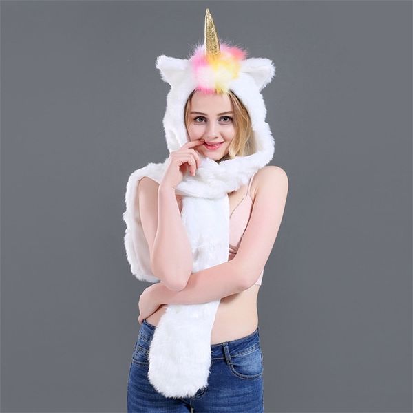 

animal hat stage scarf glove integrated suit imitation fur unicorn 211213, Silver