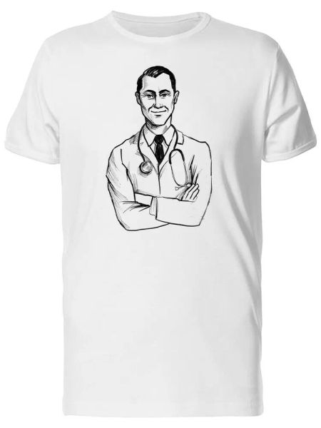 

happy doctor cool sketch men's tee -image by shutterstock, White;black