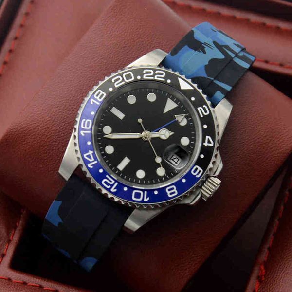 

automatic watch 40mmgmt mechanical men's black aseptic dial stainless steel band rubber, Slivery;brown