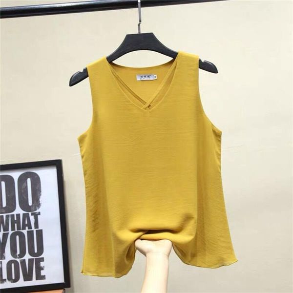 

plus size t-shirt 2021 summer basic women chiffon solid loose vest office lady thin tanks female sleeveless shirts l-8xl, Black