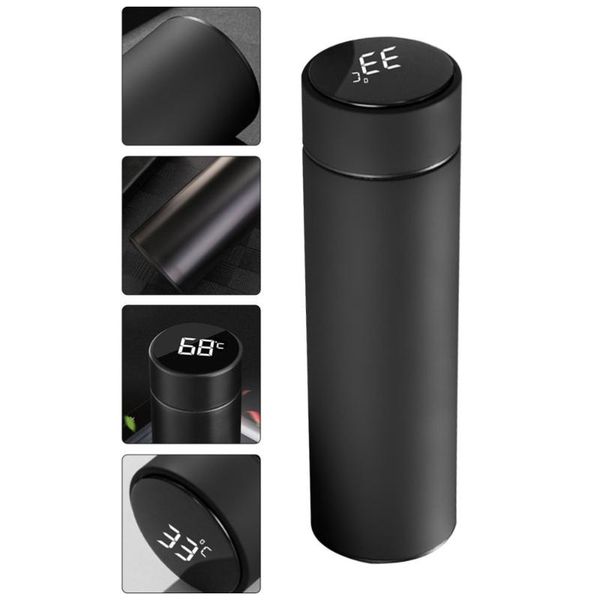 

water bottles 1pc intelligent cup temperature display heat preservation black