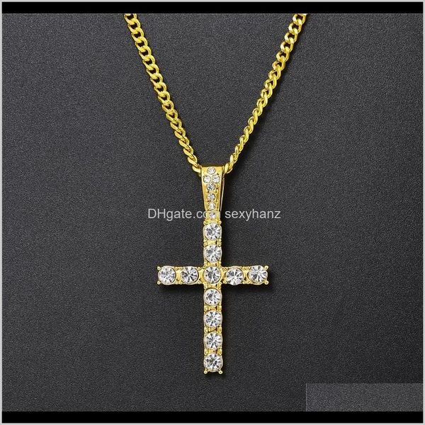 

& pendants drop delivery 2021 designer men cross pendant gold necklace hip hop costume jewelry full rhinestone design link chain fashion pun, Silver