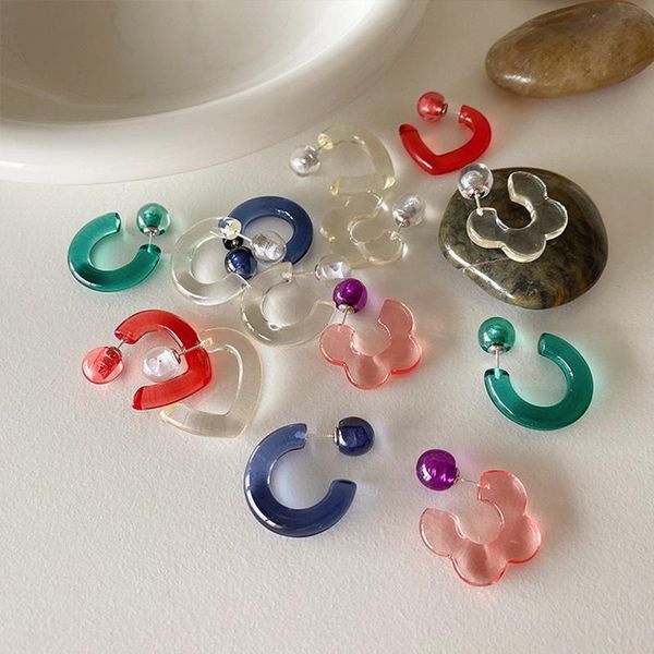 

hoop & huggie 2021 cute transparent earrings korean design flower shape "c" fashion jewelry for women wholesale, Golden;silver