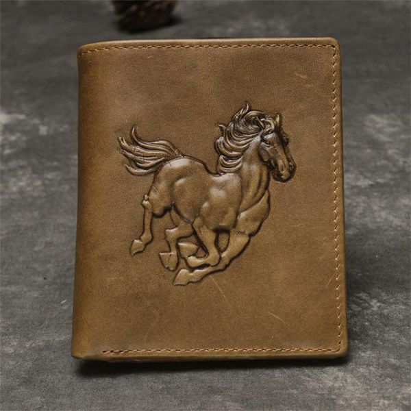 

wallets vintage man's brown leather wallet embossed pentium horse personalized short men's purses porte monnaie homme, Red;black