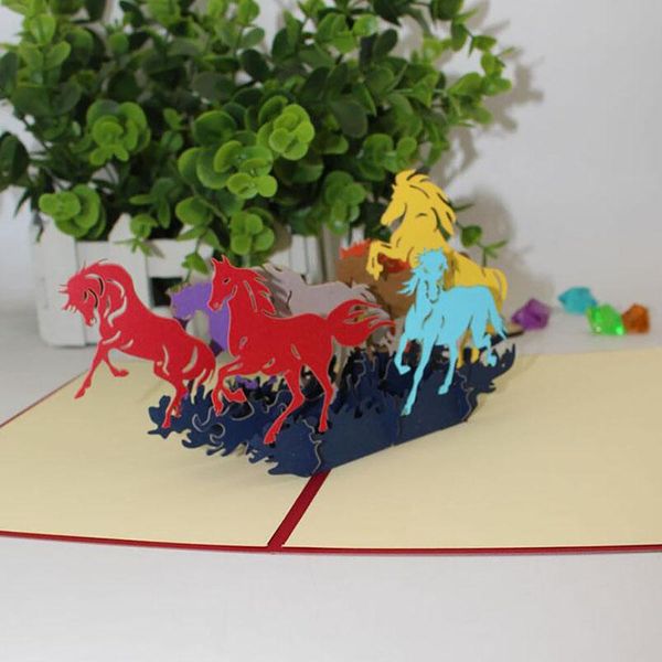 

greeting cards 3d laser cut postcard carving hollow paper-cut origami handmade calligraphy colorful galloping horse invitation