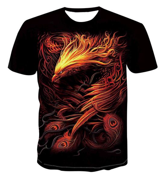 

men's t-shirts explosion digital printing fire phoenix t-shirt couple casual short-sleeved round neck pullover ae680 gbqp, White;black
