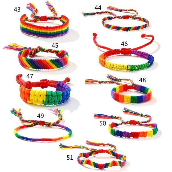 

charm bracelets n7mf 2pcs rainbow gay & lesbian love pride braided macrame bracelet lover wristband, Golden;silver