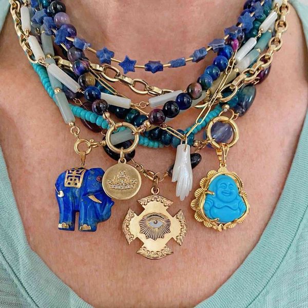 Buda Nazar Kalp Kırmızı Yeşil Kolye Lüks Yaratıcı Nefis Vintage Collier Fil Takı Charm Kolye Bijoux