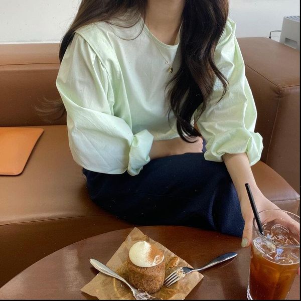 

minimalist green girls chic women shirt students streetwear delicate all match brief solid elegant shirts, White