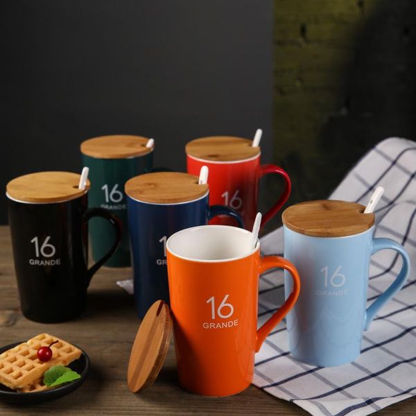 

mugs water cup large capacity 480ml ceramic mug with lip spoon handle creative coffee boy's and girl's milk lid