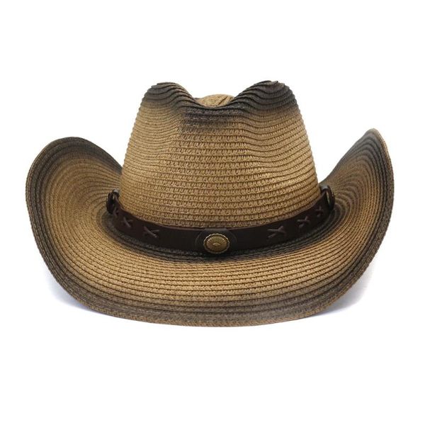 

wide brim hats sun hat for women summer spray paint cowboy straw beach outdoor seaside sunscreen hz30, Blue;gray