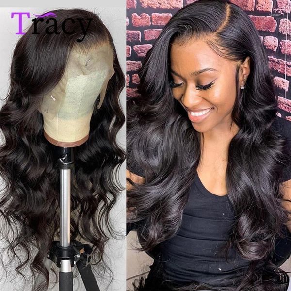 

tracy 13x4 lace front human hair wigs pre plucked 28 30 32 inch peruvian body wave frontal with baby for women1, Black;brown