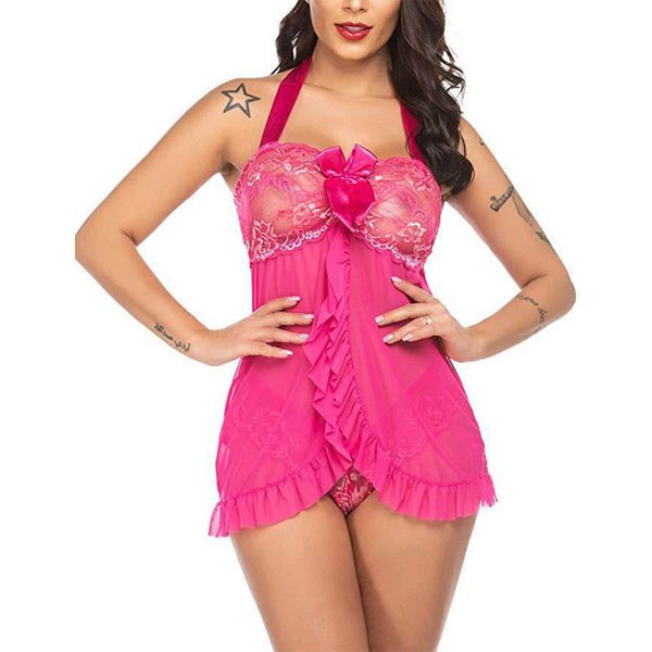 Seksi Set Pijama Lingerie Şeffaf Pijama Sütyen Cazip İç Dantel Gecelikler Eğlenceli Sleepdress Jakarlı Mesh Çekici Vücut Gece Robe ZL0143