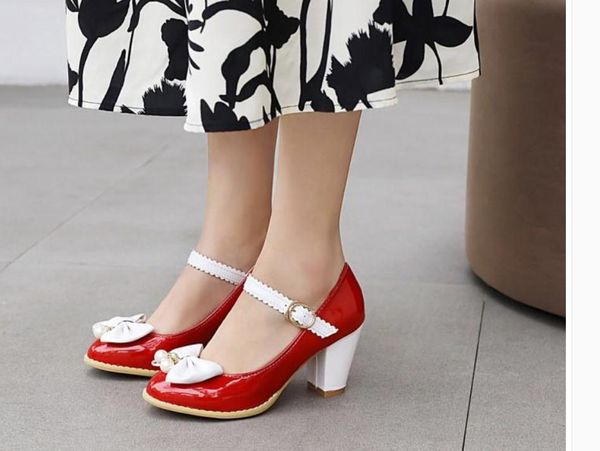 

2021 spring and autumn shoes with new style fashion high heel coarse heel round head bowknot women's shoes@zx2369, Black