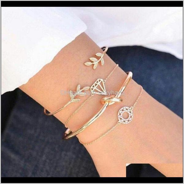 

drop delivery 2021 4pcs/set fashion bohemia leaf knot hand cuff link chain charm bracelet bangle for women gold bracelets femme jewelry wkat, Black
