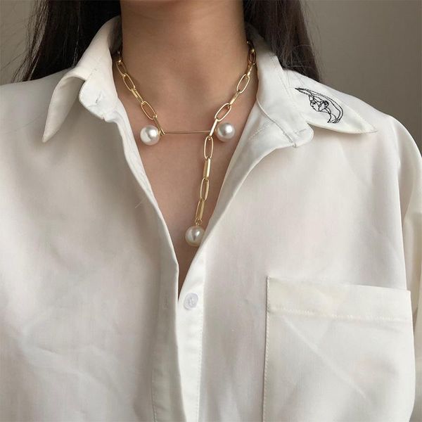 

pendant necklaces fashion chain pearl necklace minimalist punk style rectangular adjustable collarbone, Silver