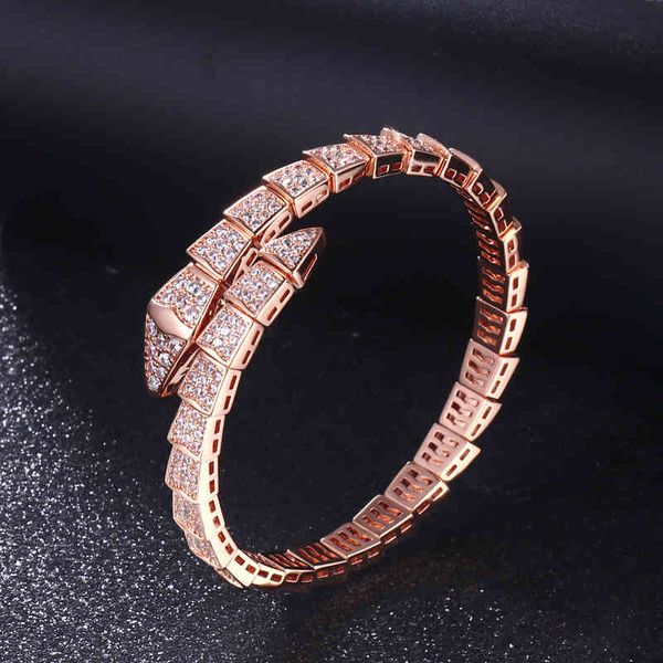 

chain hand catenary baojia snake bone elastic bracelet full of drill openings 18k rose golden snake women's simple net red live broadca, Black