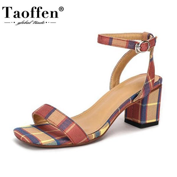 

dress shoes taoffen woman high heel sandals ankle strap summer fashion thick ladies party footwear size 34-43, Black