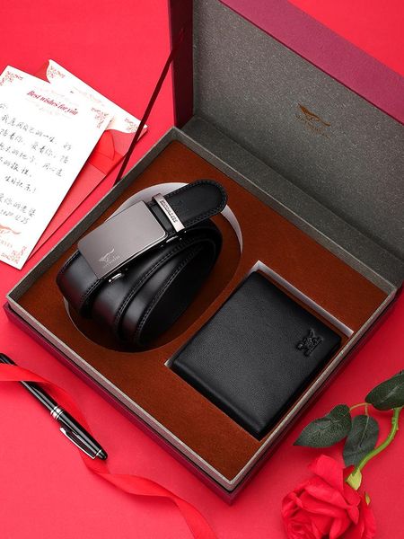 

card holders gift set man's belt genuine leather customized high-end birthday for men buisness holder, Brown;gray