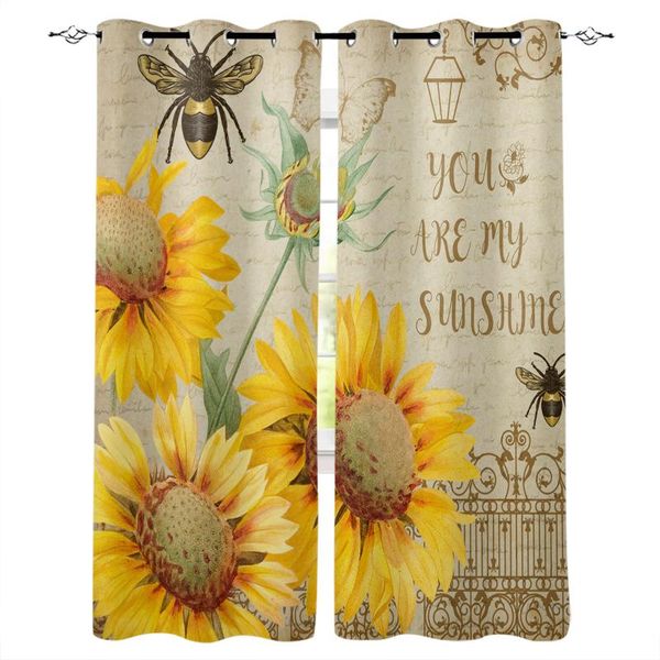 

sunflowers bees retro window curtains for living room bedroom kitchen modern home decoration drapes blinds curtain &