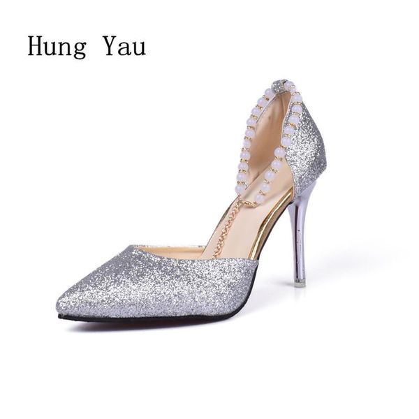 

woman sandals high-heeled shoes fashion bling pointed wedding string bead thin heels pumps 2021 summer style sexy, Black