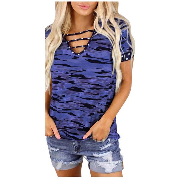 

women's tanks & camis high-quality camouflage printed short sleeved casual v-neck t-shirt blouse fashion streetwear 2021, White