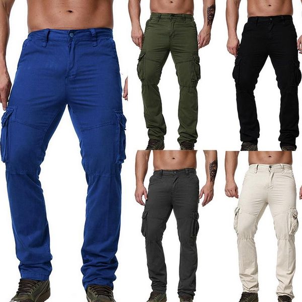 

men's pants shujin 2021 lightweight hiking cargo male spring autumn slim fit solid pockets zip up casual trousers, Black