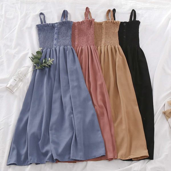 

women's tracksuits tracksuitssummer women's korean medium length auricular edge pleated suspender sleeveless bra dress bottom long, Gray