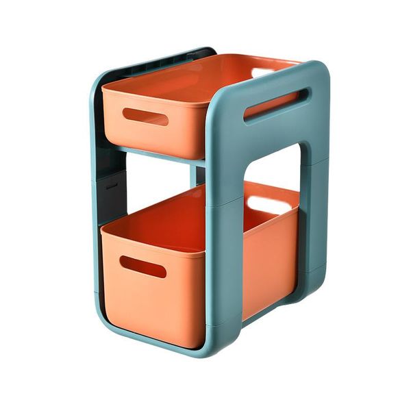 

hooks & rails double-layer shelf landing wheel kitchen bathroom storage rack cosmetics seasoning spice organizer