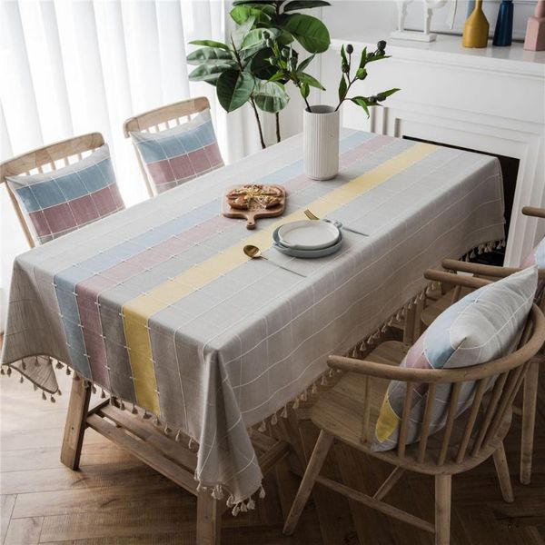 

tassel plaid cotton linen tablecloth party restaurant home table cloth cover decor