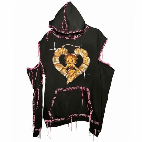 

women's hoodies & sweatshirts sweatshirt kawaiiaesthetic hoodie goth clothes kawaii oversized oversizedsweatshirt gothic, Black