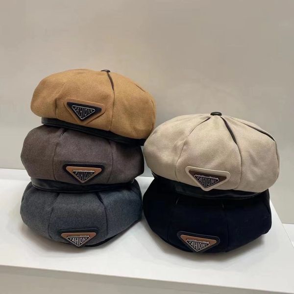 

fashion style triangular label beret wool tweed bud hat winter casual artist hat female, Blue;gray