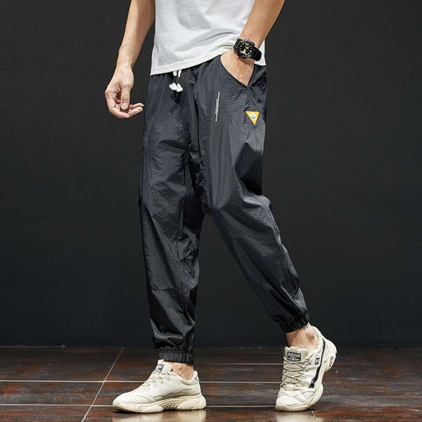 

men's jeans autumn 9-point casual loose ice silk fat black large size fast drying pants fashion brand qfq1, Blue