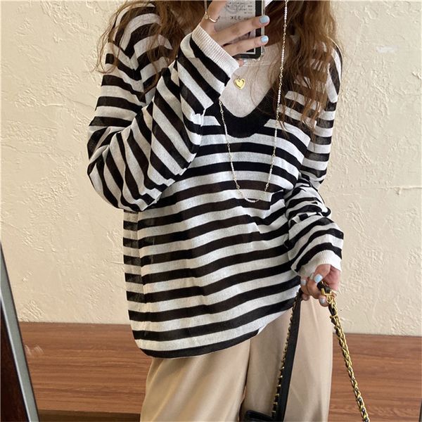 

women's blouses & shirts hzirip striped loose blouse, for all occasions, female base knitted, geometric, stylish, brief, 8ypl, White