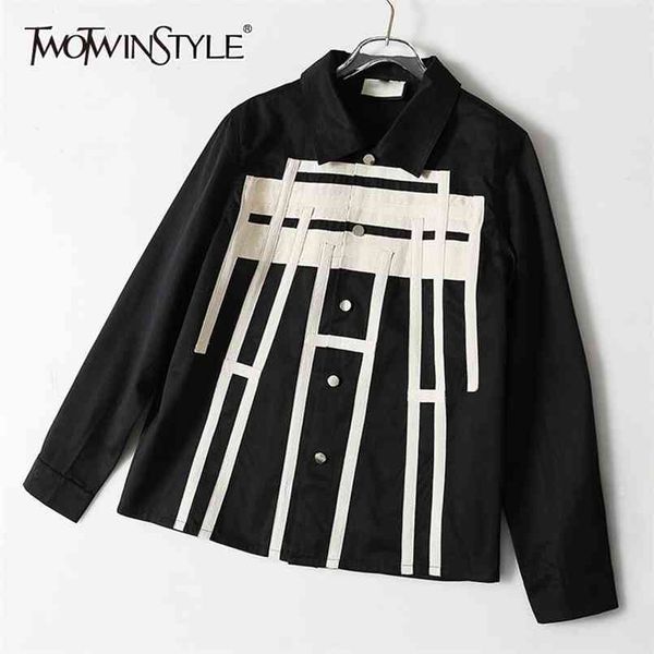 

hit color casual jacket for women lapel long sleeve patchwork plus size jackets female fashion clothing style 210524, White