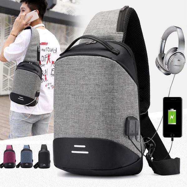 

backpack men chest bag with usb charge small man leisure waterproof oxford cloth multifunction shoulder canvas