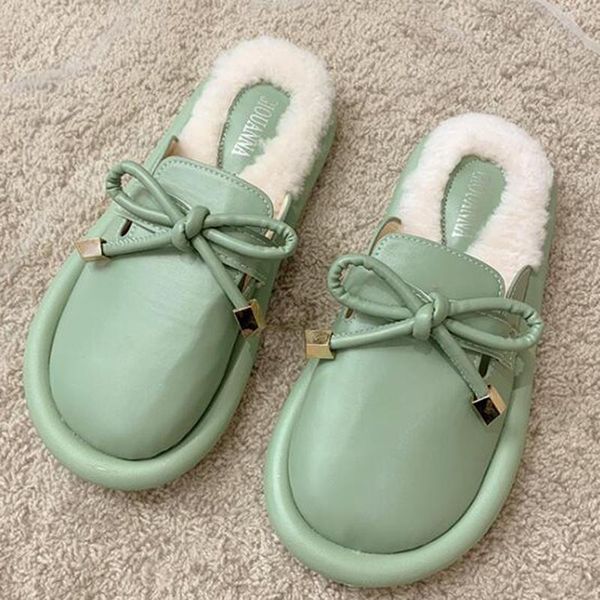

slippers autumn winter fur mules women shoes loafers comfort pregnant furry slides fluffy hairy flip flops woman s890, Black