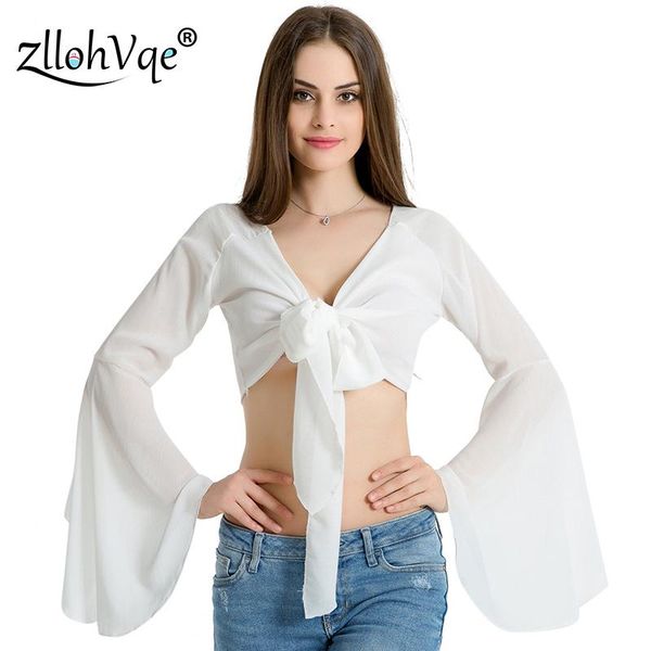 

women's blouses & shirts zllohvqe long sleeve fashion white exposed navel female butterfly