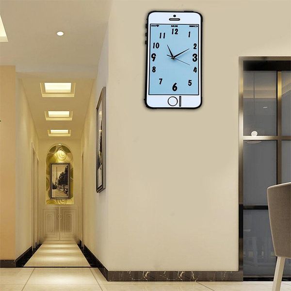 

wall clocks creative phone shop clock modern design large wood silent cartoon watch pow living room orologio muro decor sc251