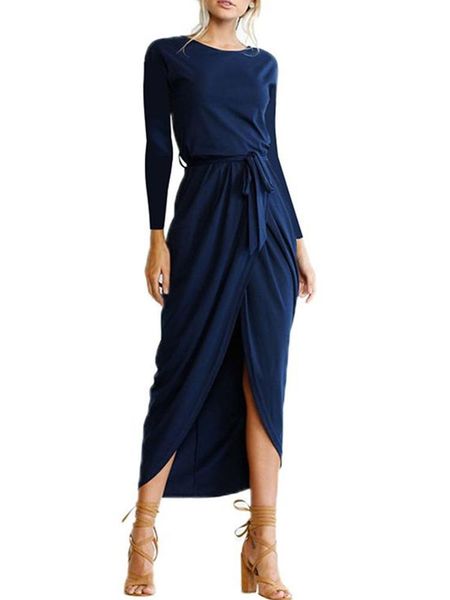 

casual dresses autumn women's dress style european and american fashion round neck solid color loose long sleeve irregular women2021, Black;gray