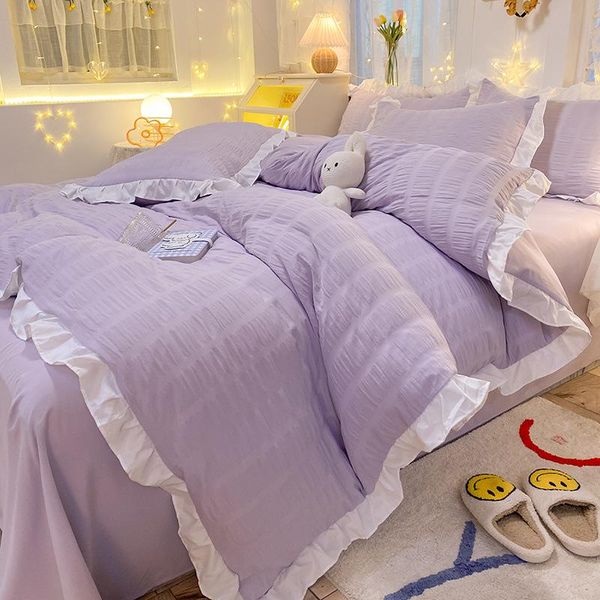 

bedding sets bed sheet princess wind seersucker four piece set skirt girl heart water wash cotton dormitory three