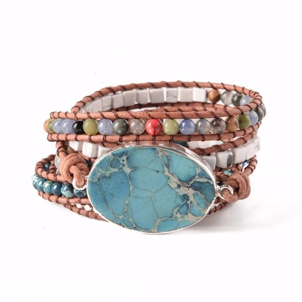

tennis ygline 5x leather wrap beaded bracelet natural stone bracelet, boho chic jewelry, bohemian valentine's gift, Golden;silver