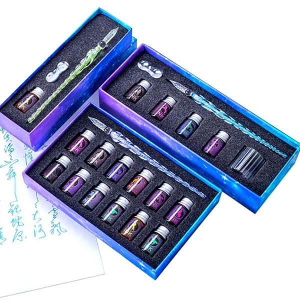 

fountain pens 13pcs/set cherry blossom rain bottled dip glass pen ink with writing signature art supplies gifts 97qb