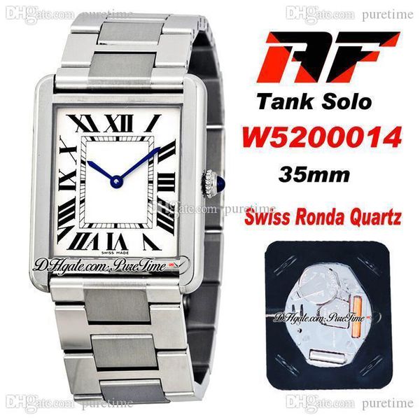 AF Solo W520014 Swiss Ronda Quartz Unisex Homens Womens Watch White Dial Black Marcadores Romanos Mãos Azul Mãos Aço Inoxidável Pulseira Super Edition Relógios Puretime B2