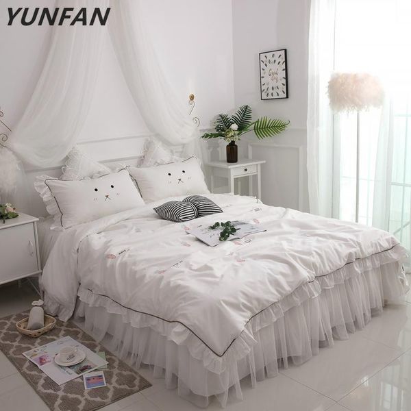 

bedding sets white lace princess wedding luxury set king  pure cotton bed skirt duvet cover embroidered pillowcase bedclothes