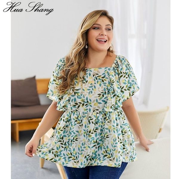 

women's blouses & shirts plus size women summer blouse 2021 fashion ruffles short sleeve floral leaves print boho beach ladies tunic, White
