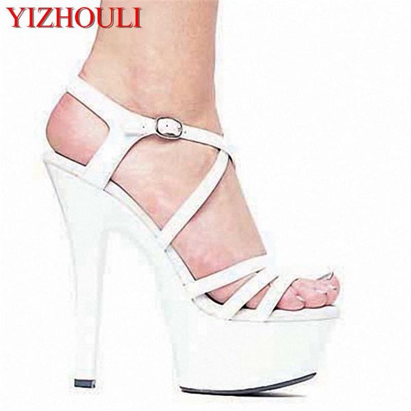 

ultrafine 15cm high-heeled shoes sandals white bride wedding platform steel pipe dance 6 inch fashion, Black