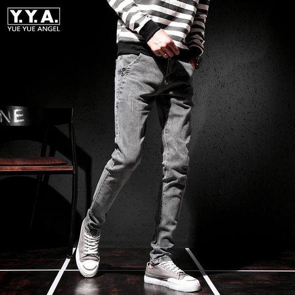 

autumn pencil jeans men 2021 high street elastic slim trousers male teenager casual biker denim pants pockets gray 27-36 men's, Blue